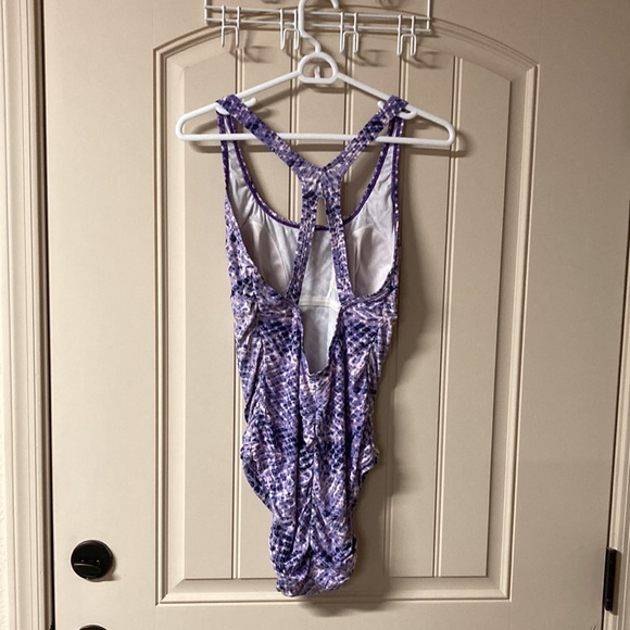 SPEEDO One Piece Swim Suit Purple & Pink Racer Back Ruching on the sides Size 12 - Picture 3 of 9
